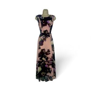 Carmen Marc Valvo Sheer Floral Maxi Dress w/ Lining Size 6 Sleeveless Gown